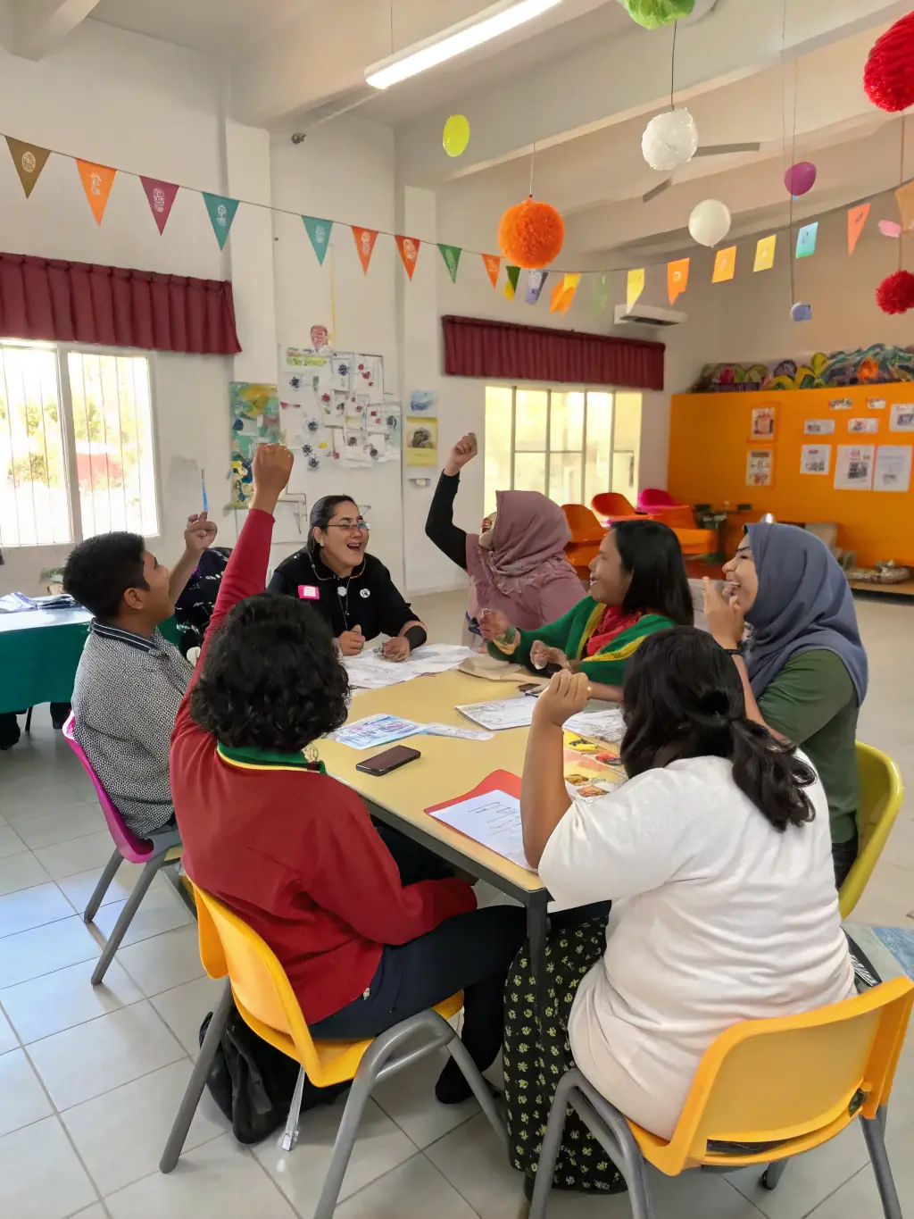 A dynamic image of entrepreneurs in a startup workspace collaborating with investors, showcasing Private Equity & Venture Capital Investments at AMID Investment.